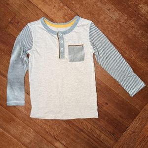 5T cream grey striped shirt leather elbow patches